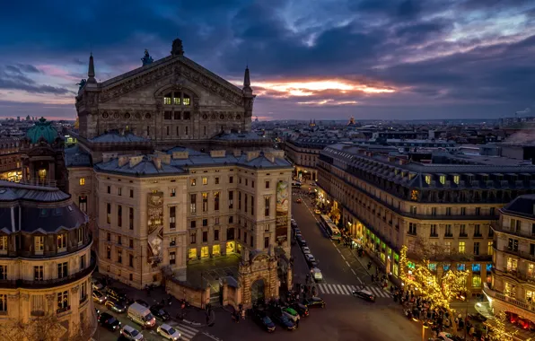 France, Paris, building, road, home, the evening, Paris, Opera Garnier