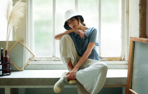 Picture girl, window, Asian