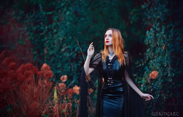 Picture girl, nature, pose, style, makeup, garden, costume, outfit