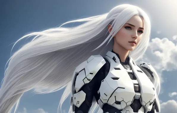Girl, fantasy, armor, art, halo, blond, digital art, fantasy art