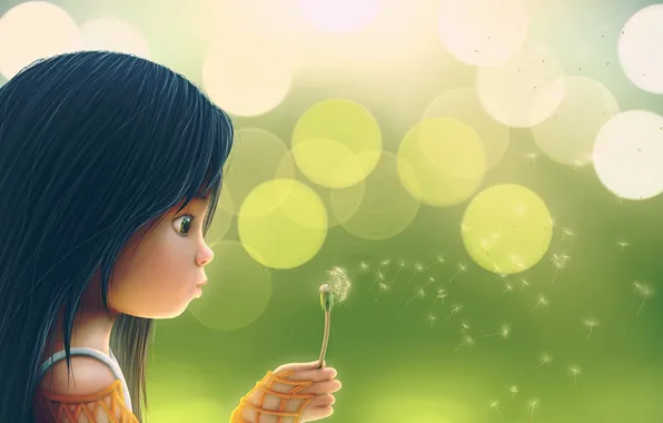 Dandelion, art, girl, bokeh