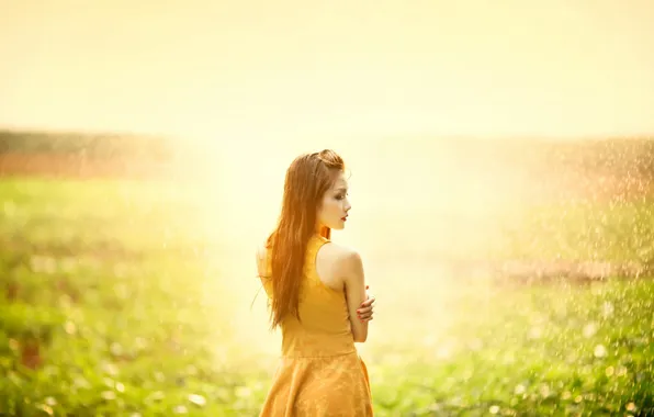 Summer, girl, rain, mood, Asian