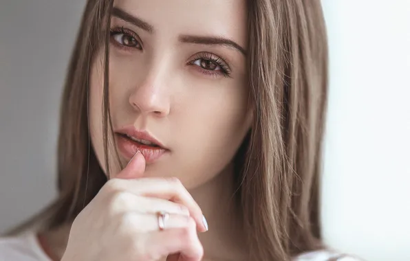 Picture look, girl, reverie, close-up, portrait, makeup, hairstyle, brown hair