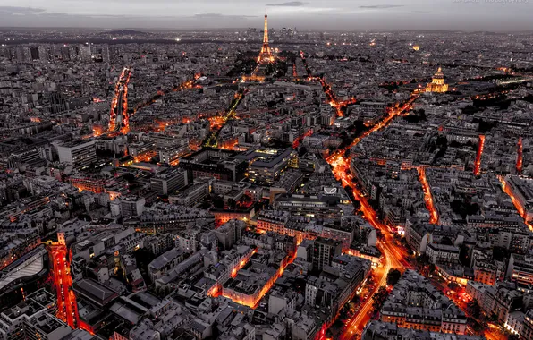Lights, France, Paris, home, the evening, panorama, Eiffel tower, street