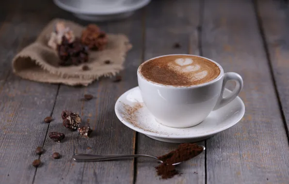 Picture figure, coffee, Cup, cappuccino, saucer, foam, chocolates