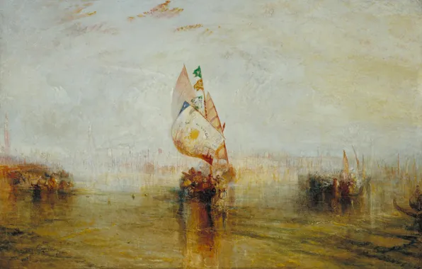 Picture boat, picture, watercolor, sail, seascape, William Turner, The Sun of Venice Going to Sea