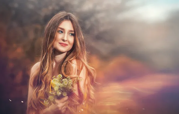 Picture look, girl, flowers, hair, portrait, blur, bokeh, Vadim Miller