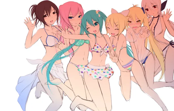 Picture summer, background, girls, Vocaloid, Vocaloid