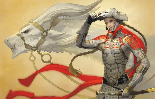 Picture dragon, sword, art, armor, guy, takayama toshiaki