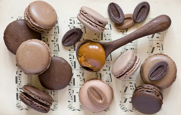 Picture food, cookies, spoon, sweets, sweet, caramel, cuts, macaron