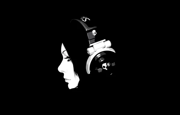 Girl, skull, vector, headphones