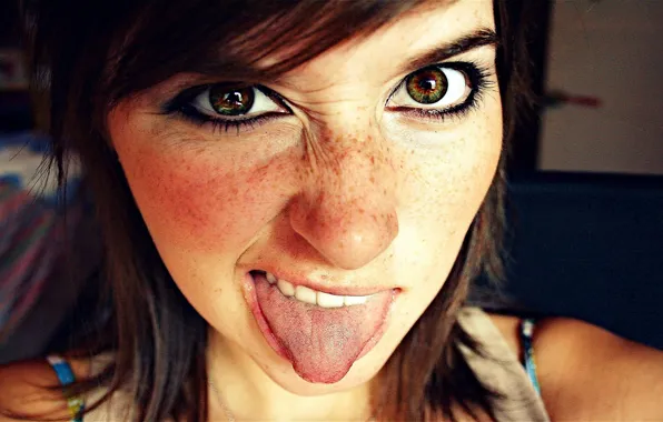 Language, Look, Brunette, Emotions, Freckles