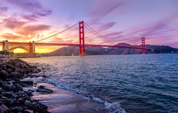 Picture USA, Golden Gate Bridge, United States, river, sky, sunset, water, California