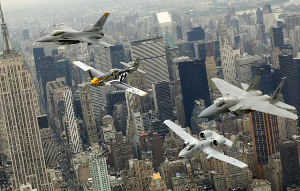 The city, New York, aircraft, parade