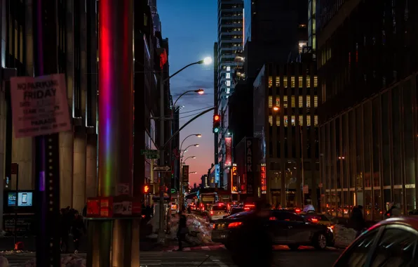 Sunset, machine, the city, people, dawn, Windows, road, home