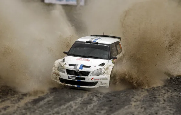 Picture Auto, White, Sport, Machine, Race, Dirt, Puddle, Squirt