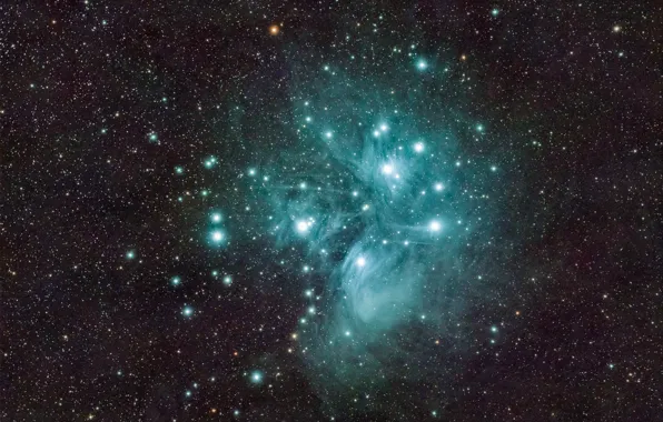 Picture space, The Pleiades, M45, star cluster, in the constellation of Taurus