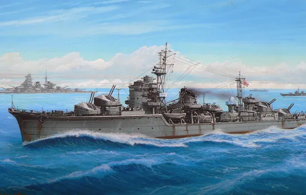 Ship, art, Navy, military, Japanese, destroyer, WW2, IJN