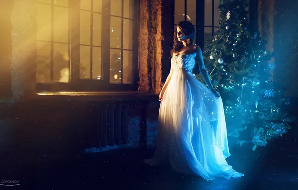 Holiday, model, dress, tree, beautiful, photographer, posing, Ivan Gorokhov