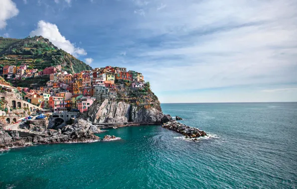 Sea, the sky, rock, home, Italy, Manarola, Manarola, Liguria