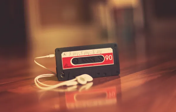 Music, background, Wallpaper, mood, cassette, headphones, player, table. red
