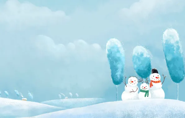Snow, new year, snowmen