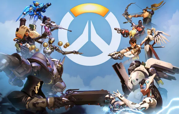 Picture Reaper, Hanzo, Bastion, Tracer, overwatch, Mercy, Pharah, Reinhardt