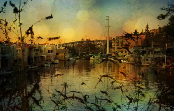 Picture landscape, the city, river, photo, background, Wallpaper, building, home