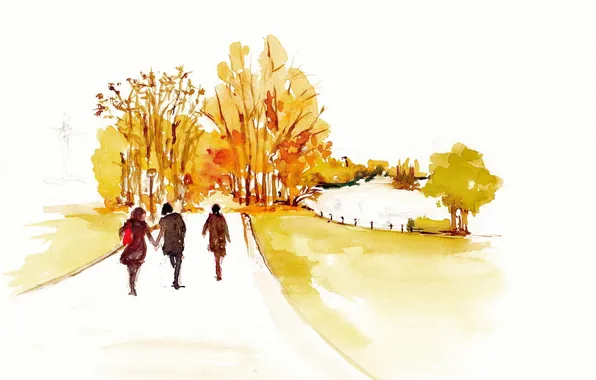 Picture road, picture, watercolor