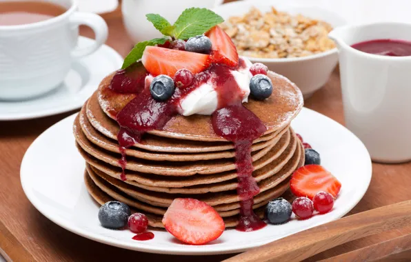 Picture berries, pancakes, jam