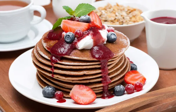 Berries, pancakes, jam