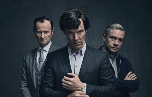 Background, trio, Martin Freeman, Benedict Cumberbatch, Benedict Cumberbatch, Sherlock, Mark Gatiss, Mycroft Holmes