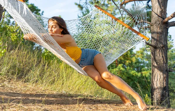 Grass, weeds, sky, hot girl, trees, nature, sexy woman, countryside