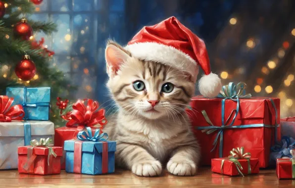 Cat, look, balls, branches, pose, kitty, figure, cat
