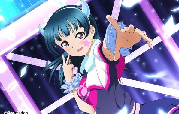 Line, background, art, girl, horns, bezel, Love Live School Idol Project, Living love