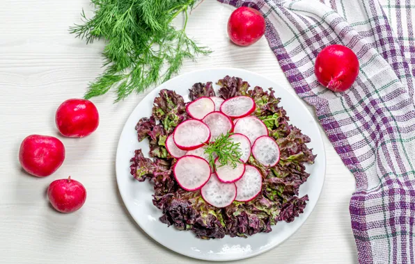 Plate, salad, radishes