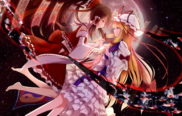 Girls, magic, art, touhou, strikingly is wait, hakurei reimu, bakanoe