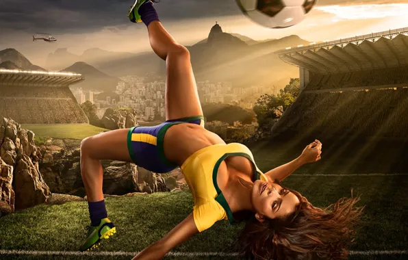 Picture the ball, beautiful girl, stadium, 2014, Brazil World Cup