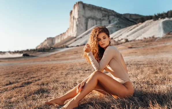 Look, the sun, landscape, nature, pose, rocks, model, makeup