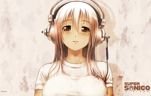 Picture anime, headphones, Girl, t-shirt, super sonic