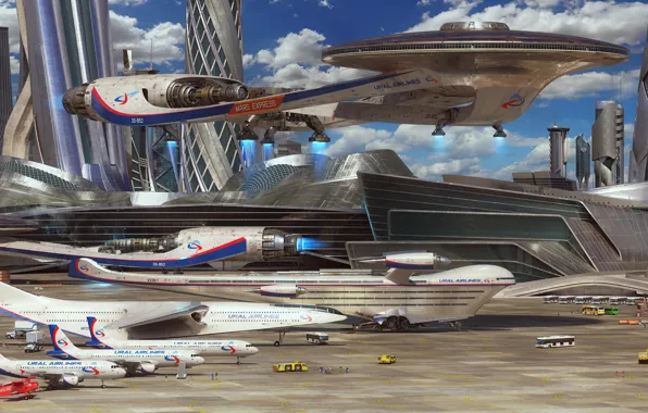 Picture fantasy, aircraft, science fiction, spaceship, airplane, sci-fi, artist, digital art