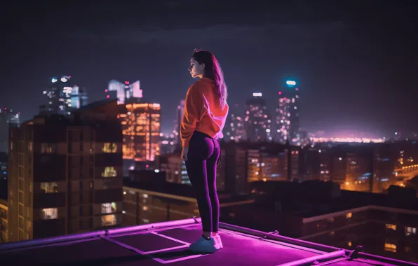 Picture ass, girl, night, city, the city, lights, lights, home