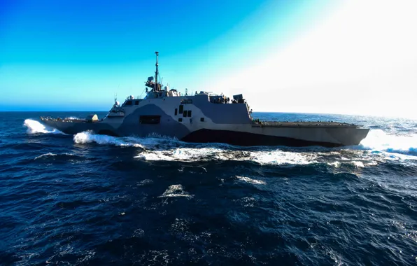 2006, gun, sky, sea, clouds, 2005, US Navy, USS Freedom