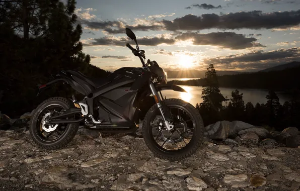 Sky, bike, trees, beautiful, motorcycle, clouds, sun, stones