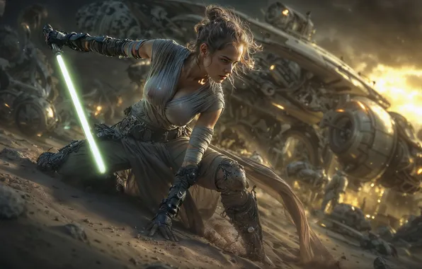 Girl, nature, weapons, desert, Star Wars, fantasy, desert, weapon