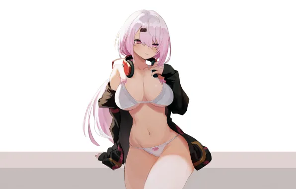 Picture girl, sexy, lingerie, bra, panties, pink hair, boobs, anime
