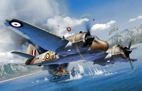 War, art, airplane, painting, aviation, ww2, Bristol Beaufighter Mk.IF