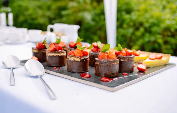 Chocolate, strawberry, cake, mint, dessert