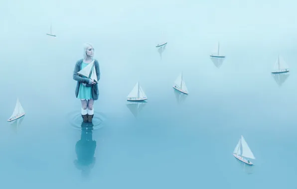 Water, girl, boats