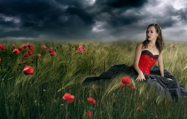 Field, girl, nature